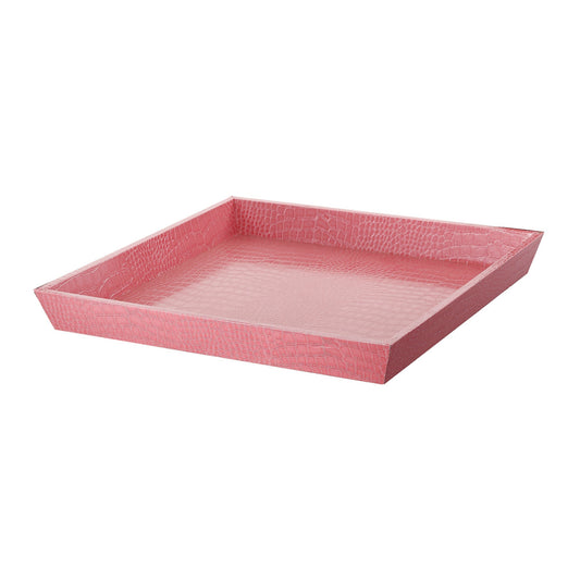 Benzara BM200885 Pink Wood and Leatherette Decorative Serving Tray With Raised Sides