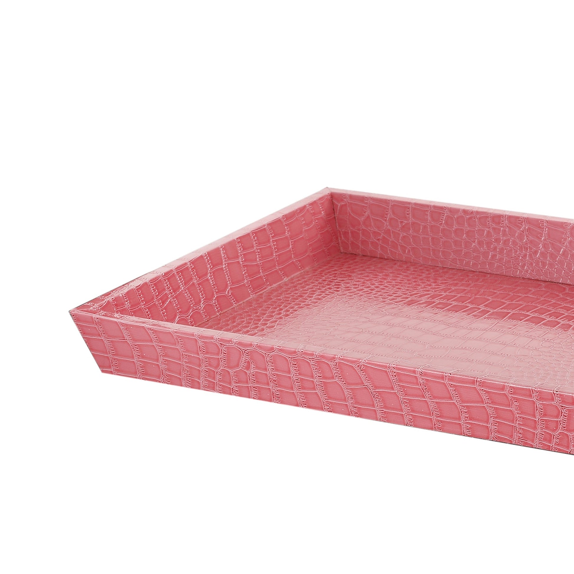 Benzara BM200886 Pink Rectangular Wooden Decorative Serving Tray With Raised Sides