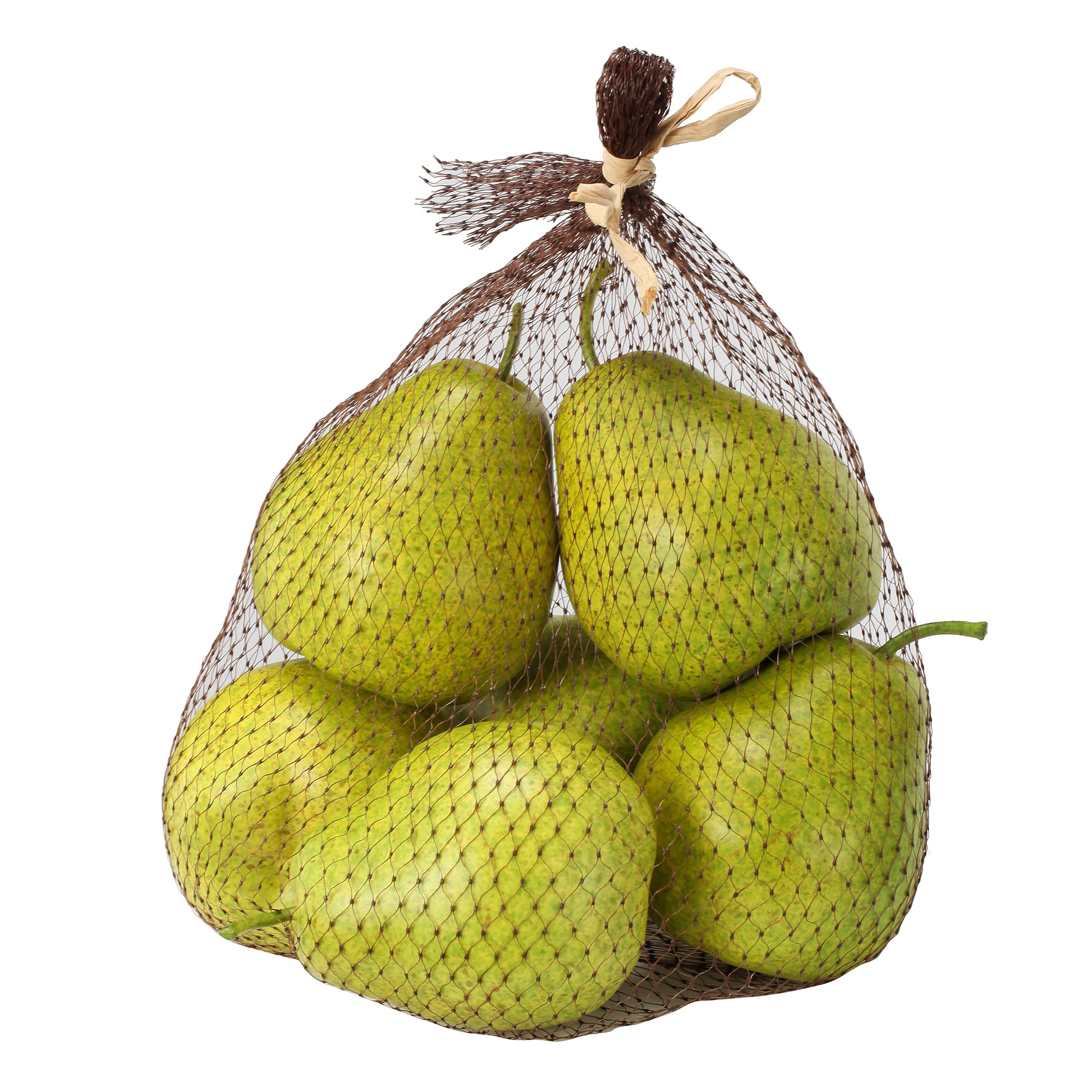 Benzara BM202283 Green Decorative 6 Piece Artificial Pear in Plastic Net Bag