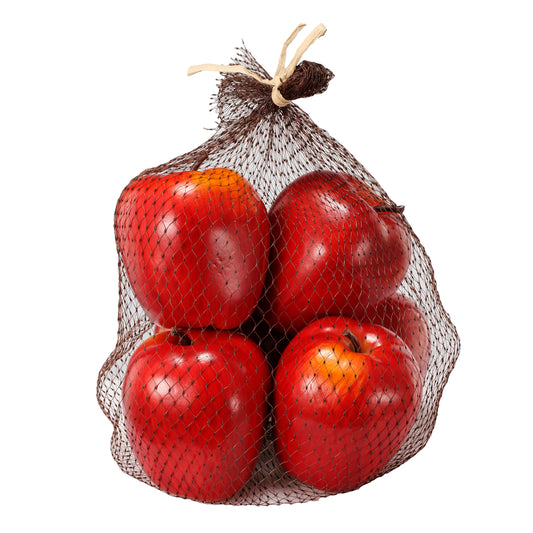 Benzara BM202284 Red Decorative 6 Piece Artificial Apple in Plastic Net Bag