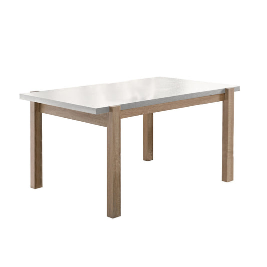 Benzara BM204162 Rectangular Wooden Dining Table With Straight Legs, White and Brown