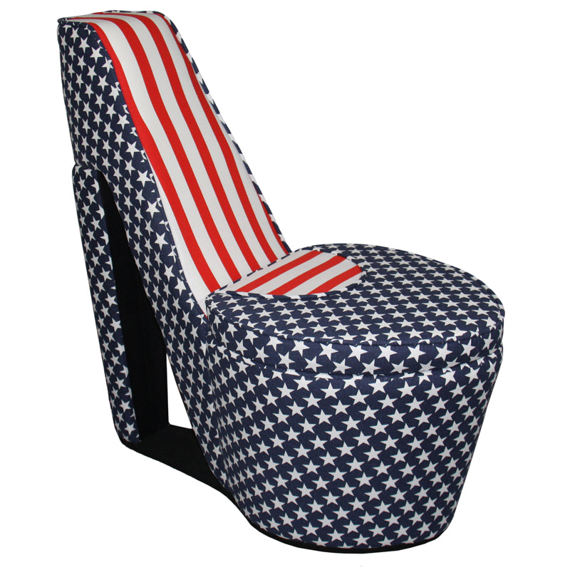 Benzara BM204210 Multicolor High Heel Shaped Chair With Storage and Flag Print