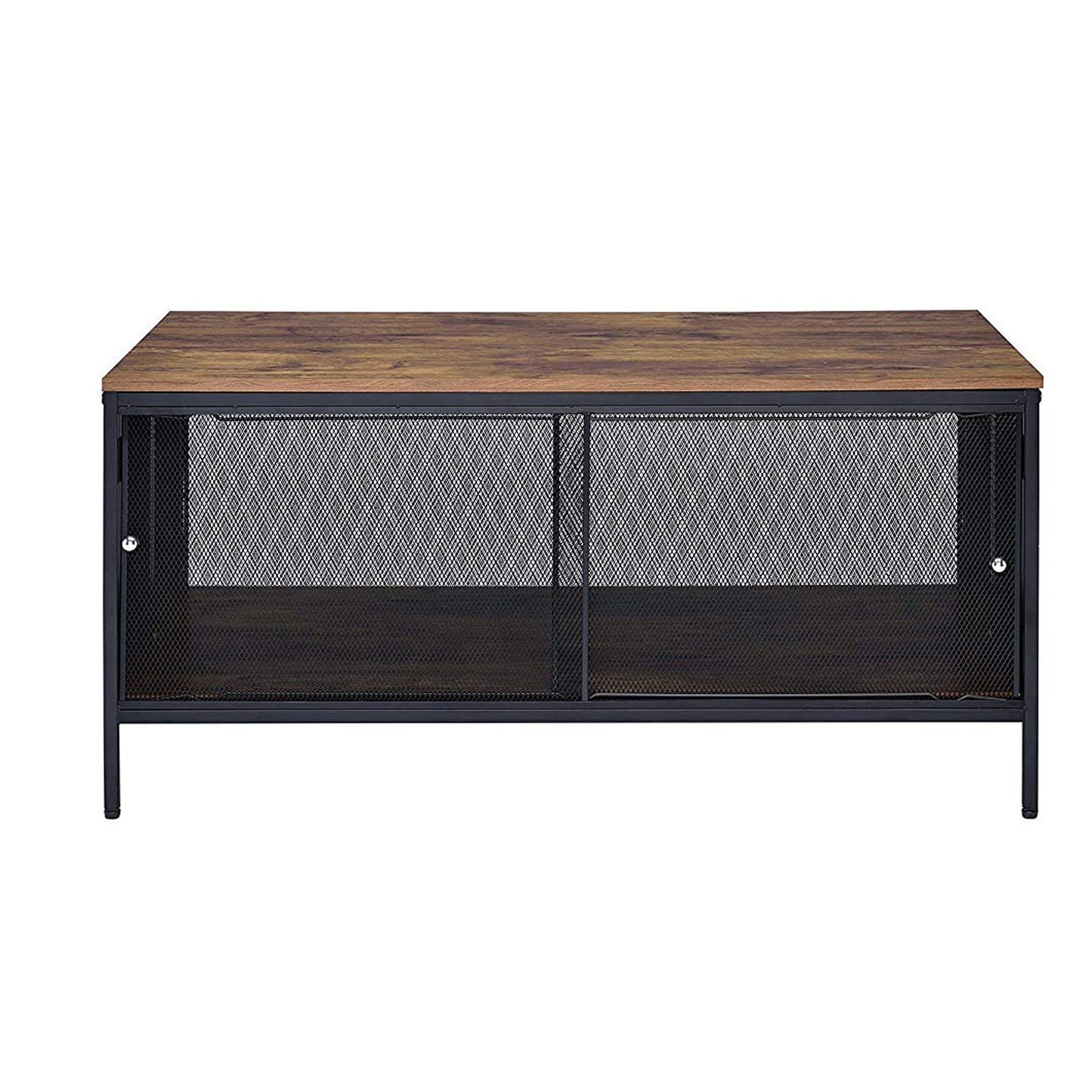 Benzara BM204492 Brown and Gray Metal Coffee Table With 1 Bottom Shelf and Mesh Design