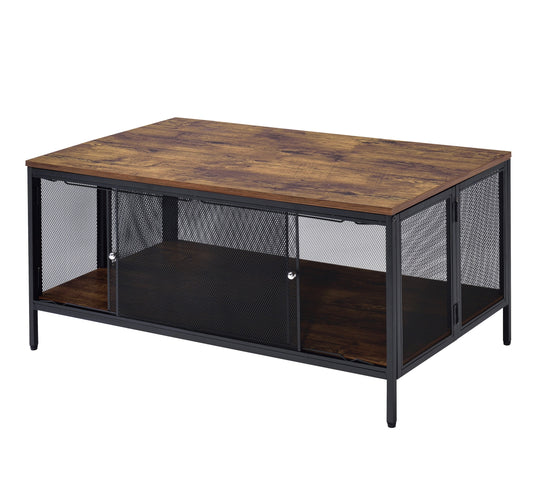 Benzara BM204492 Brown and Gray Metal Coffee Table With 1 Bottom Shelf and Mesh Design