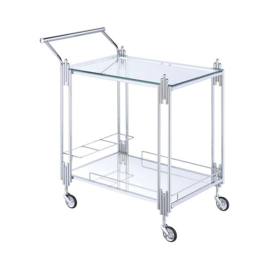 Benzara BM204865 Silver Metal and Mirror Rectangular Serving Cart With Open Shelf