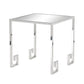 Benzara BM206944 Silver Mirror Top Side Table With Metal Frame and Greek Key Legs