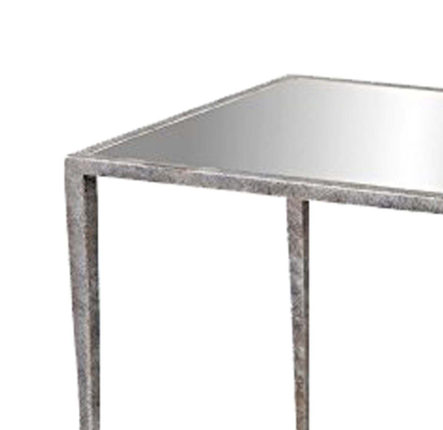 Benzara BM206947 Silver Mirror Top Metal Frame Side Table With Tapered Legs