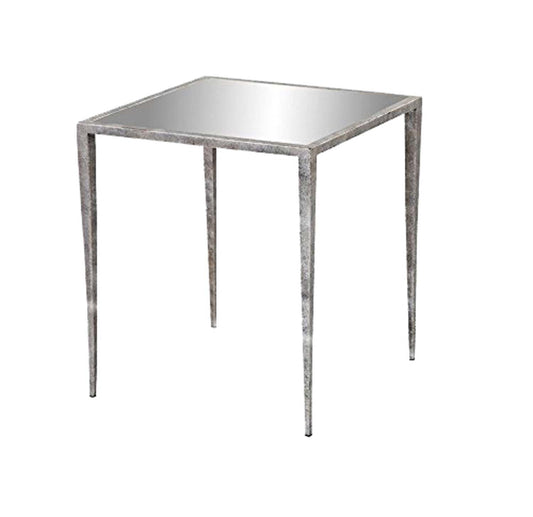 Benzara BM206947 Silver Mirror Top Metal Frame Side Table With Tapered Legs