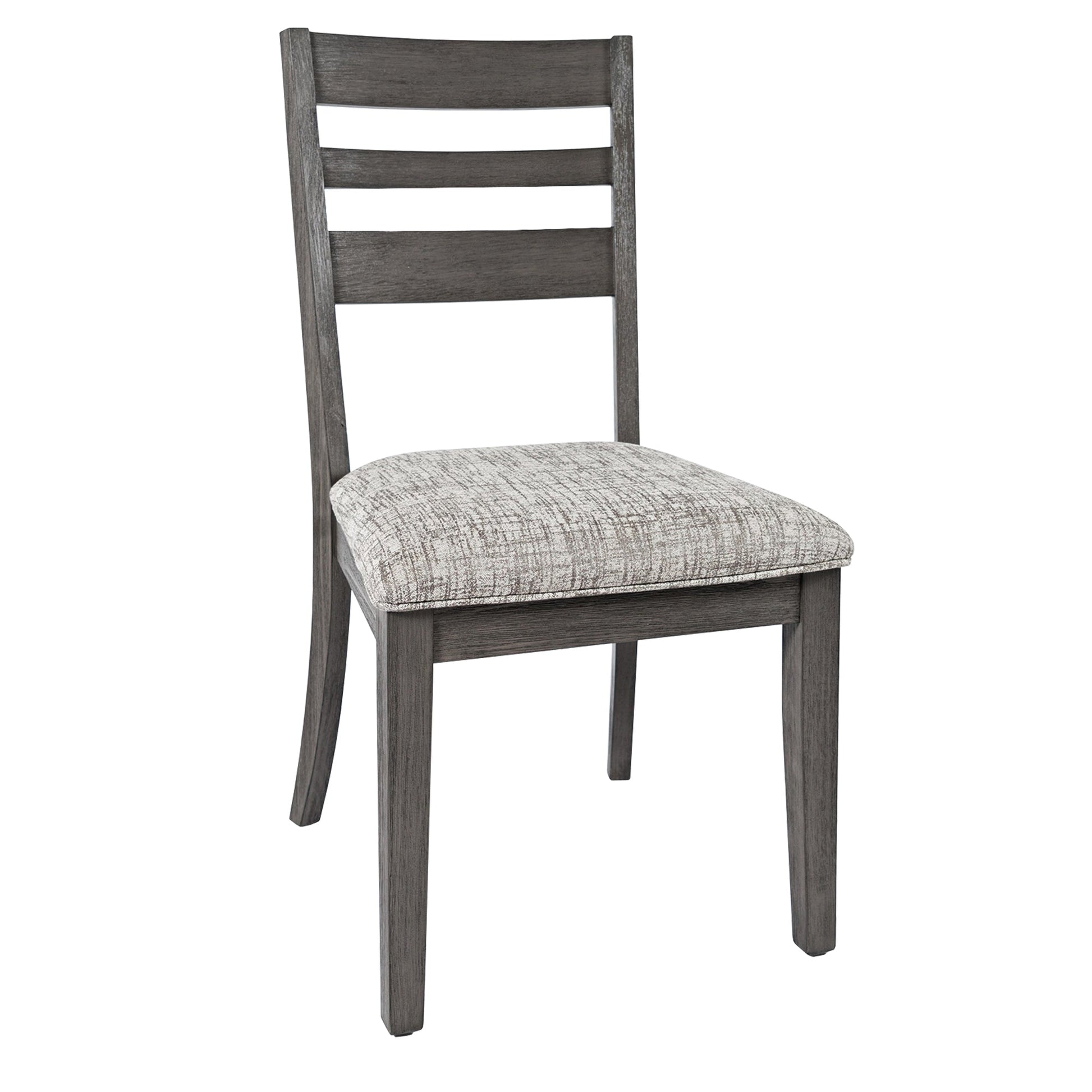 Benzara BM208462 Light Gray Wooden Chair With Cushioned Seat and Ladder Backrest, Set of 2