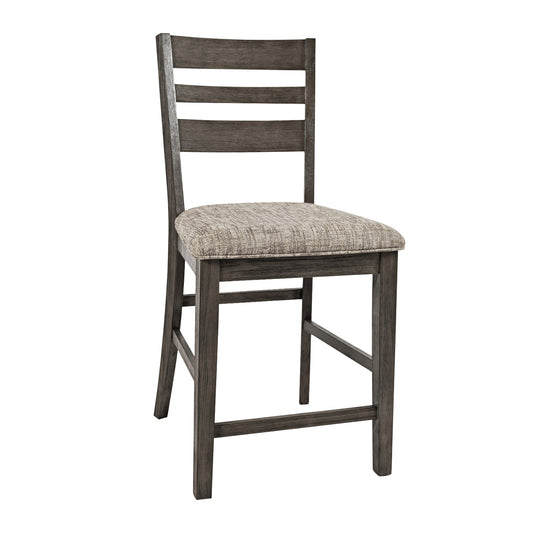 Benzara BM208469 Gray Wooden Counter Height Stool With Ladder Type Backrest, Set of 2