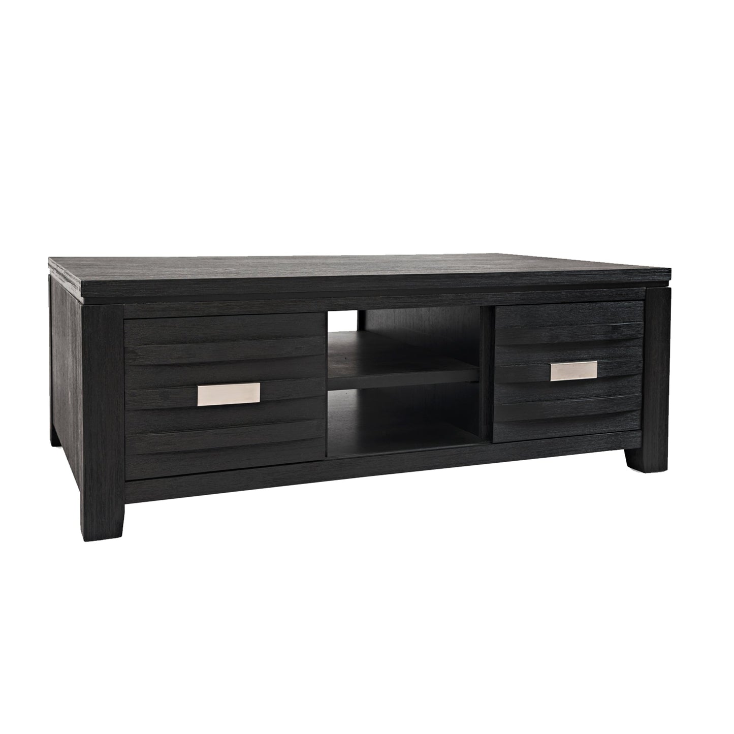 Benzara BM208511 Dark Gray Wooden Cocktail Table With Sliding Door and Center Shelf