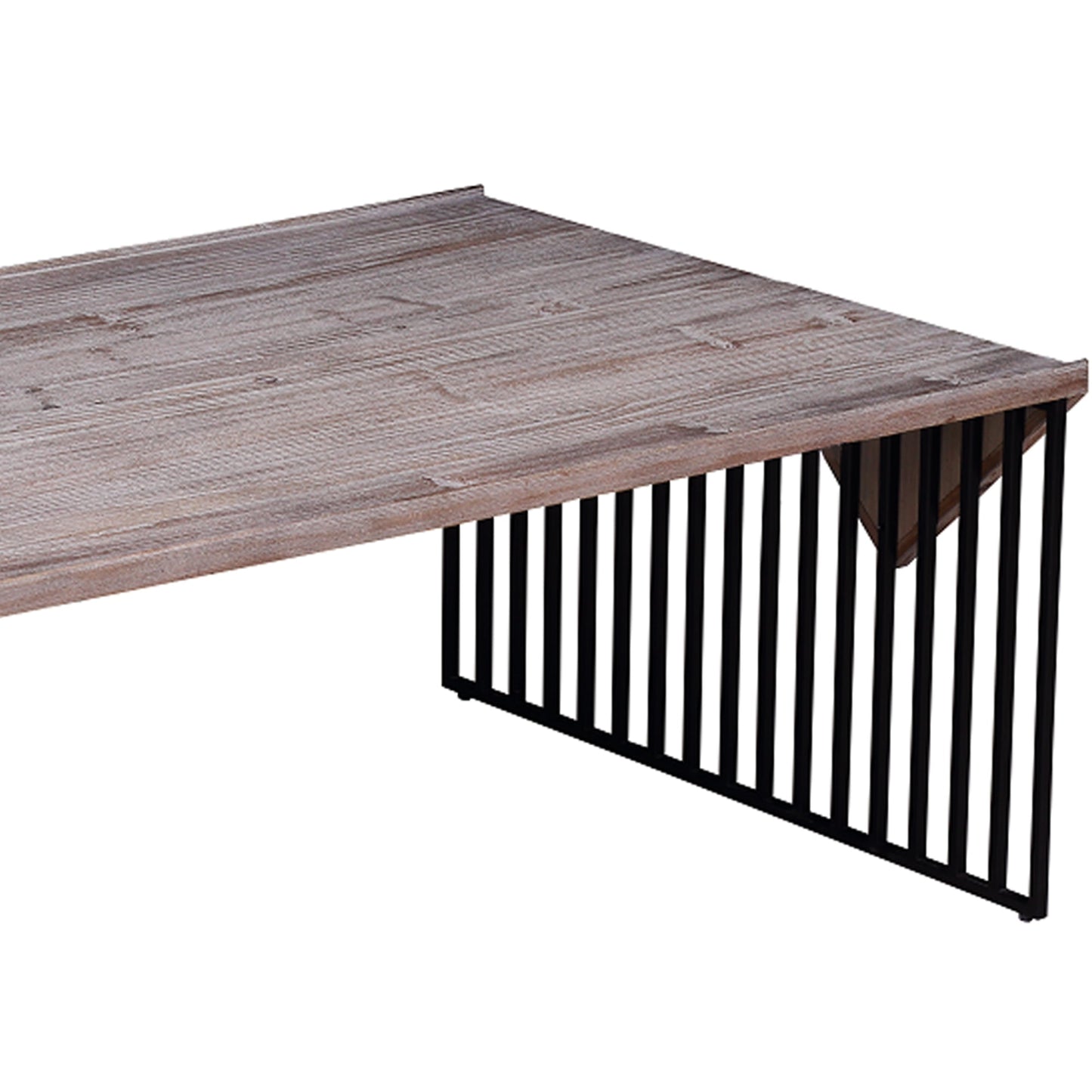 Benzara BM209081 Gray and Black Rectangular Wooden Coffee Table With Sled Wire Base