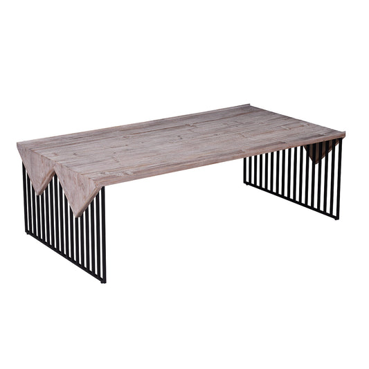 Benzara BM209081 Gray and Black Rectangular Wooden Coffee Table With Sled Wire Base