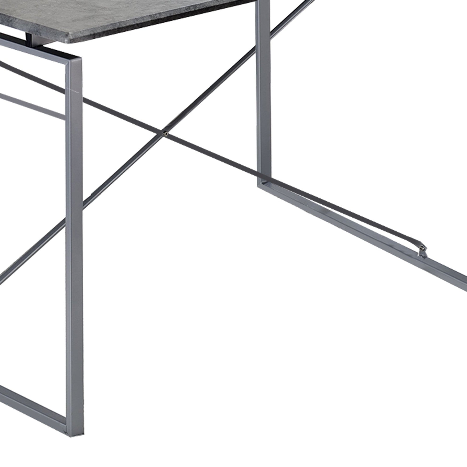 Benzara BM209581 Rectangular Wooden Dining Table With X Shape Metal Base, Gray and Silver