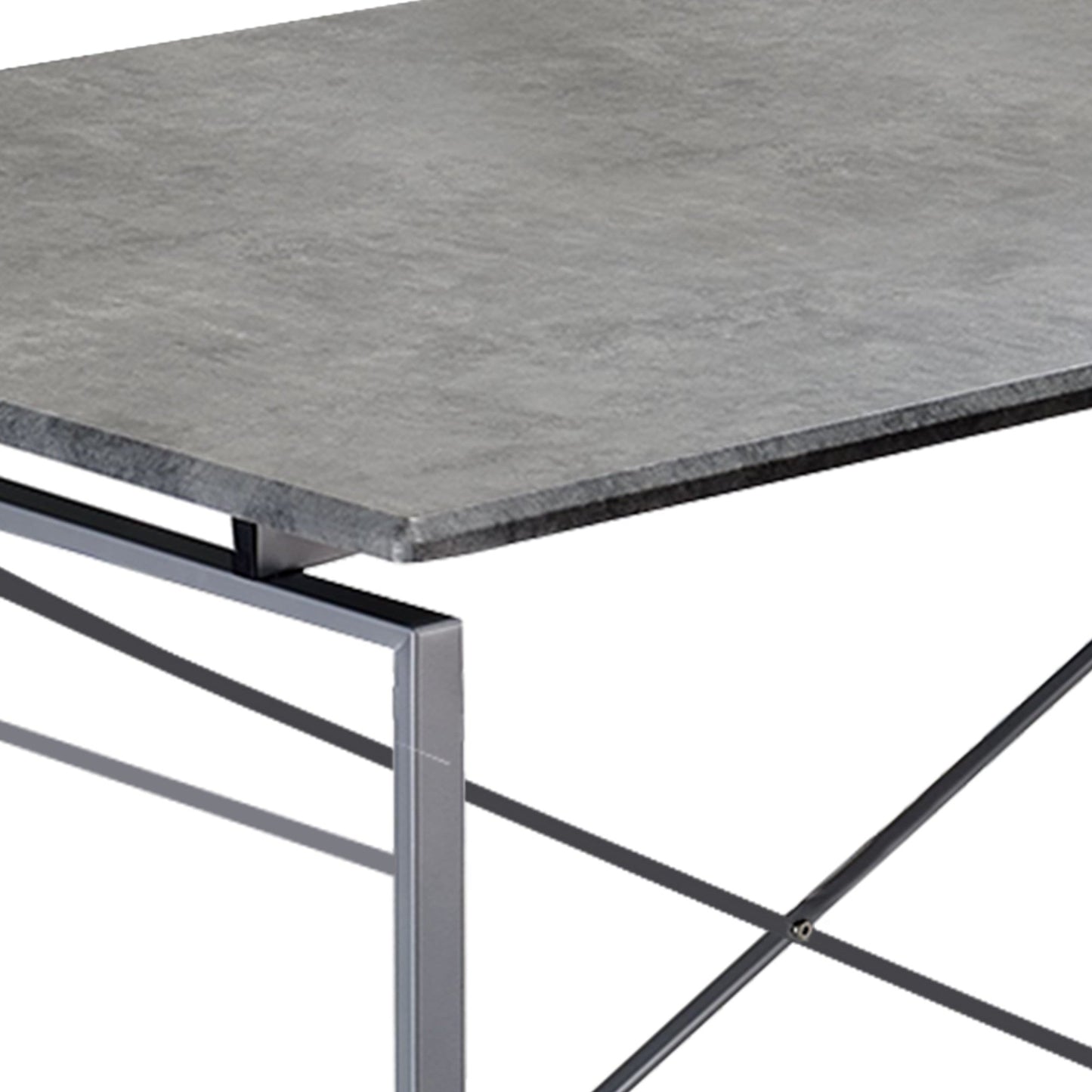 Benzara BM209581 Rectangular Wooden Dining Table With X Shape Metal Base, Gray and Silver