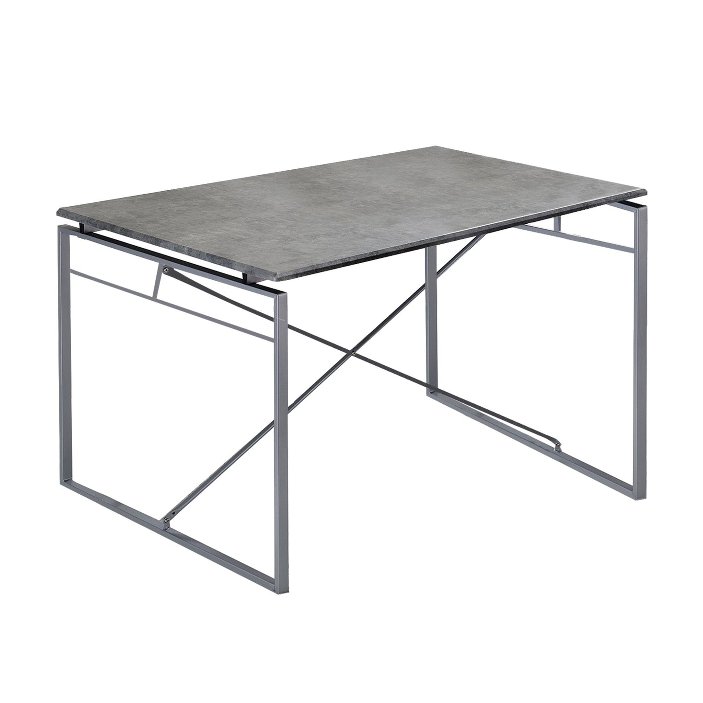 Benzara BM209581 Rectangular Wooden Dining Table With X Shape Metal Base, Gray and Silver