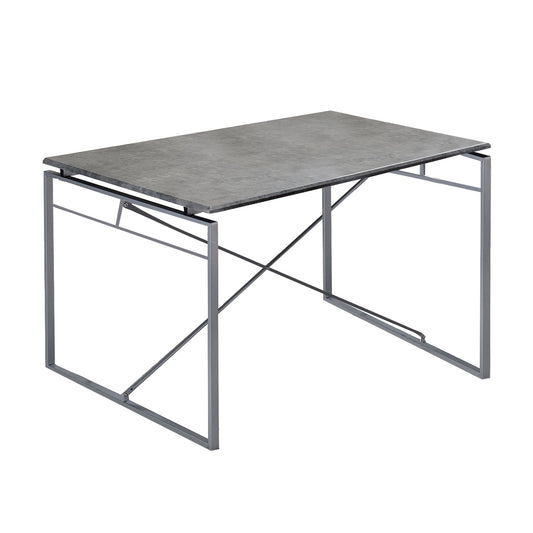 Benzara BM209581 Rectangular Wooden Dining Table With X Shape Metal Base, Gray and Silver