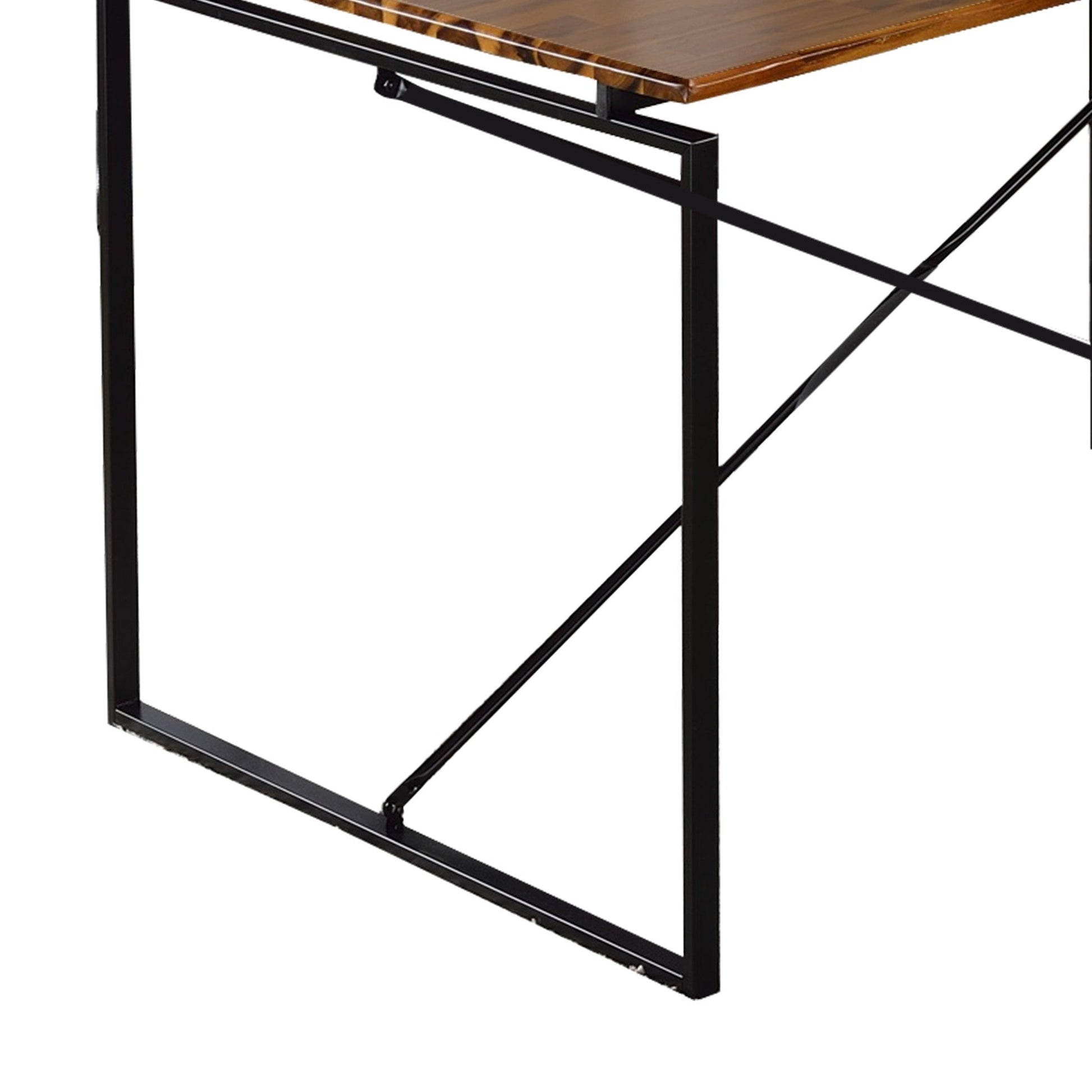 Benzara BM209583 Rectangular Wooden Dining Table With X Shape Metal Base, Black and Brown