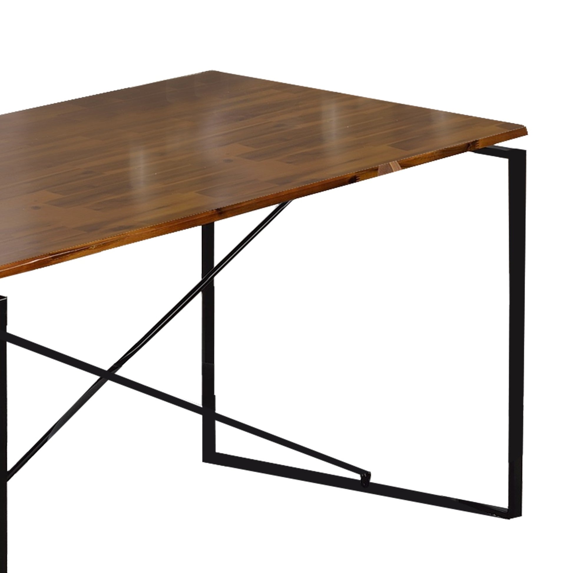 Benzara BM209583 Rectangular Wooden Dining Table With X Shape Metal Base, Black and Brown