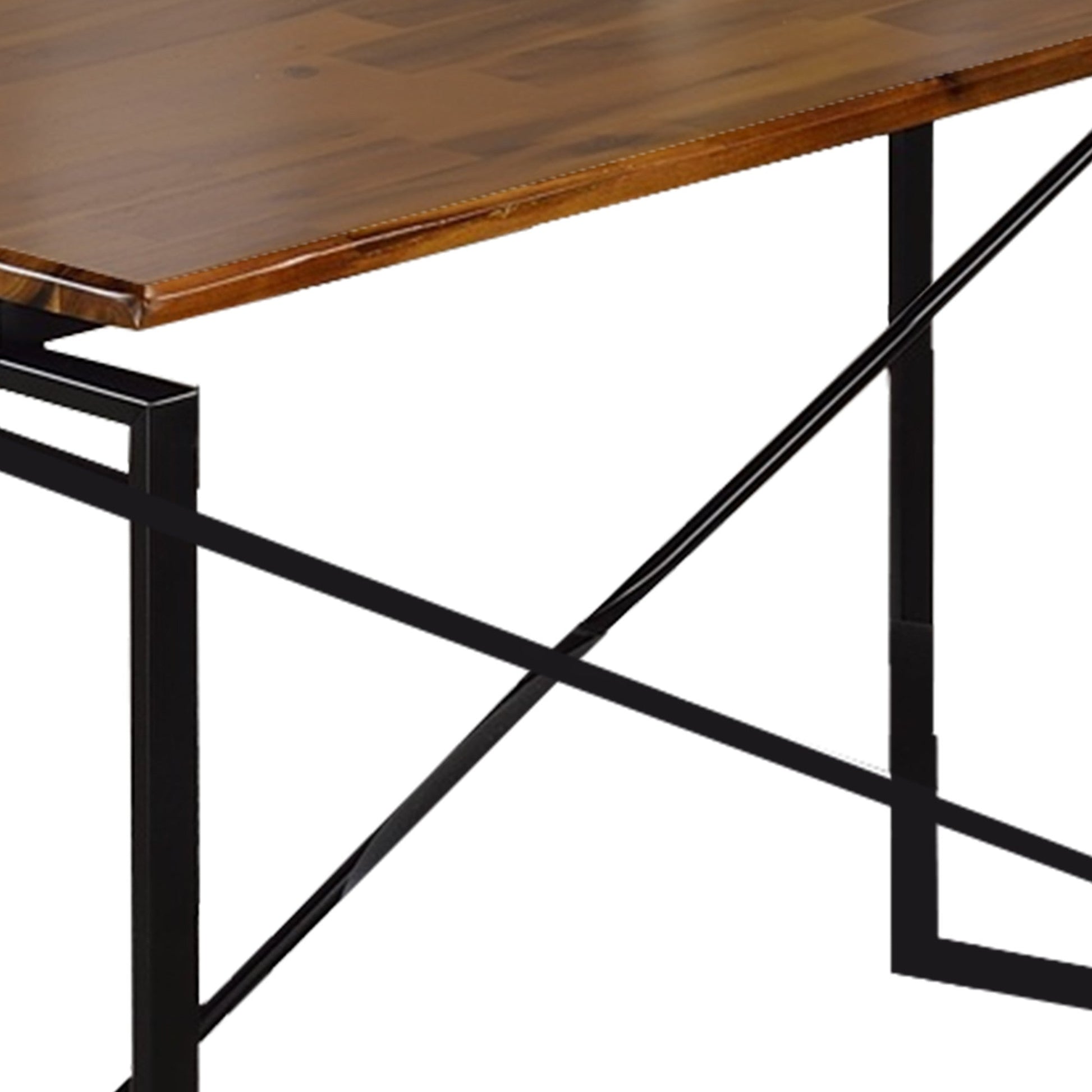 Benzara BM209583 Rectangular Wooden Dining Table With X Shape Metal Base, Black and Brown