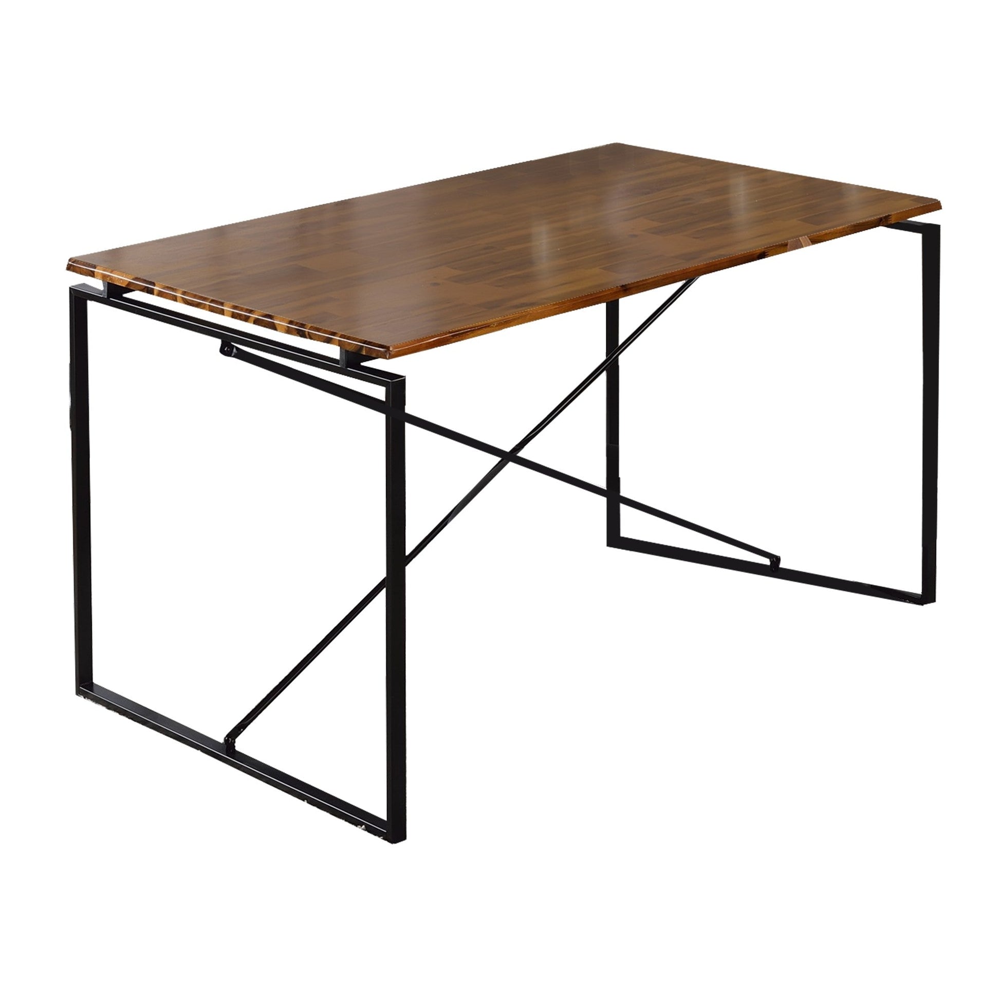 Benzara BM209583 Rectangular Wooden Dining Table With X Shape Metal Base, Black and Brown