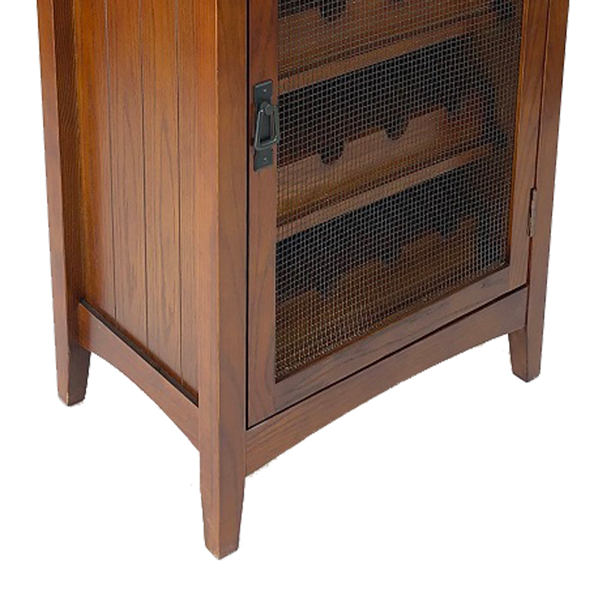 Benzara BM210135 Brown Wooden Wine Cabinet With 1 Wire Mesh Door and 4 Shelves