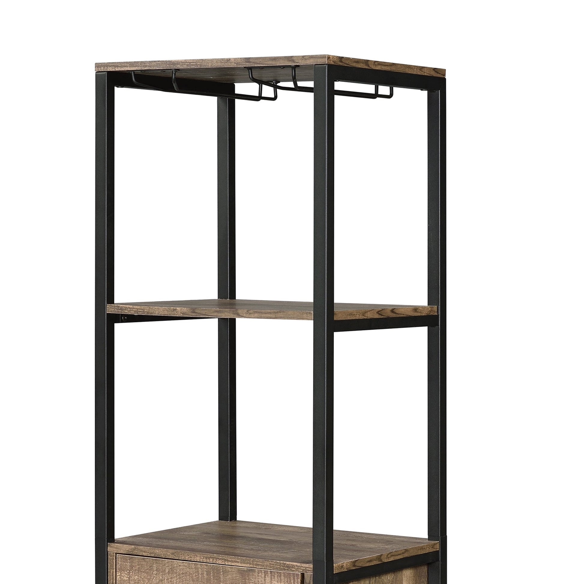 Benzara BM211138 Brown and Black Industrial Wood and Metal Wine Rack With 3 Compartments