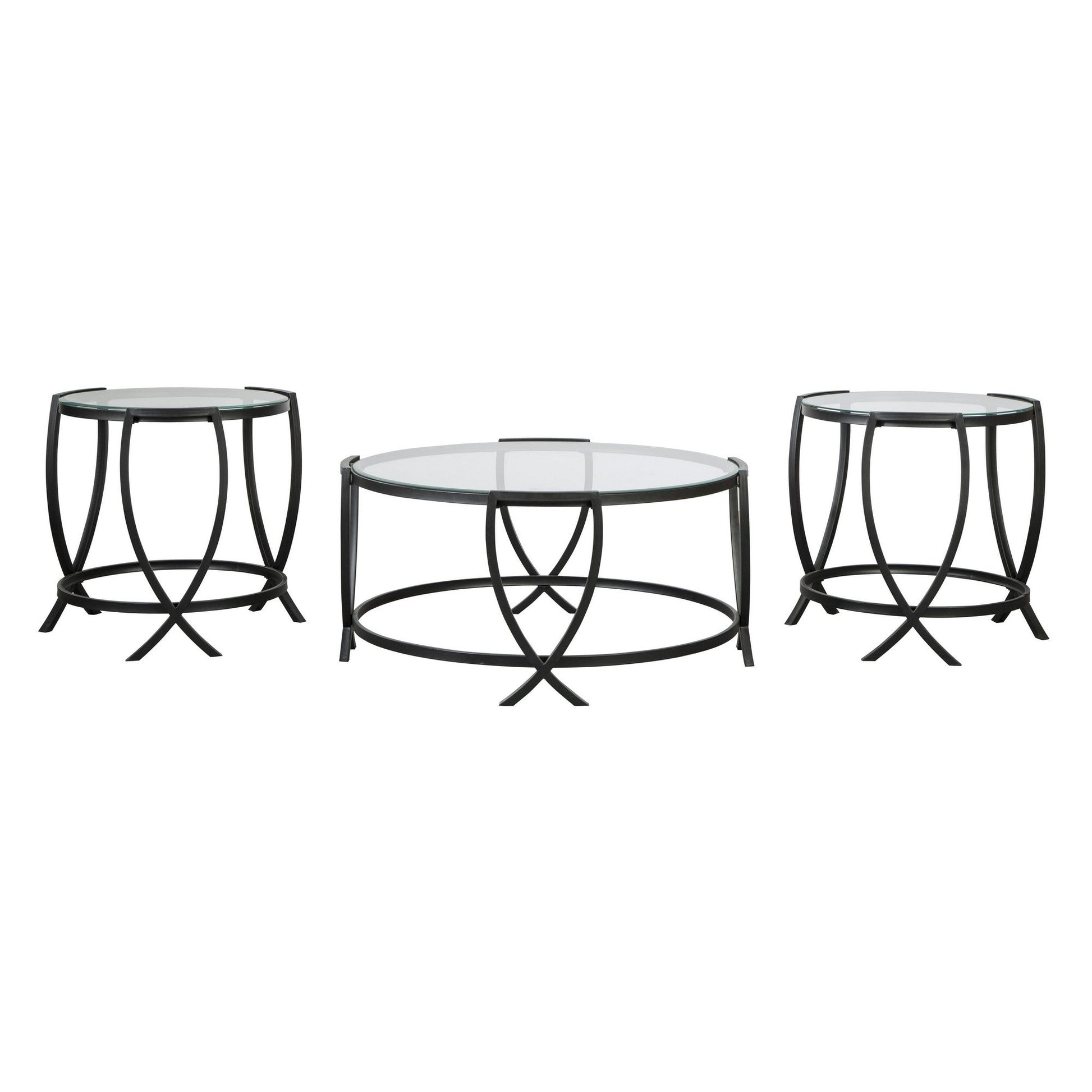 Benzara BM213280 Black Contemporary Round Table Set With Glass Top and Geometric Metal Body