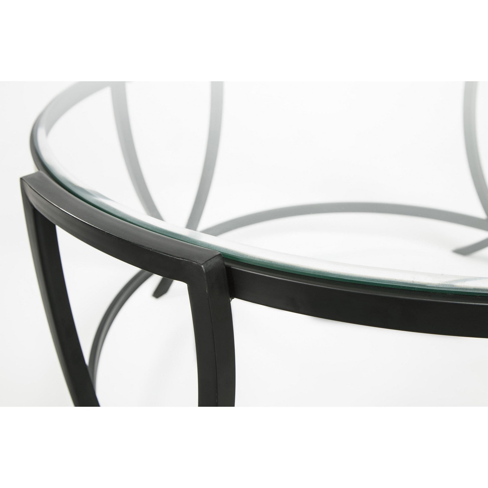 Benzara BM213280 Black Contemporary Round Table Set With Glass Top and Geometric Metal Body