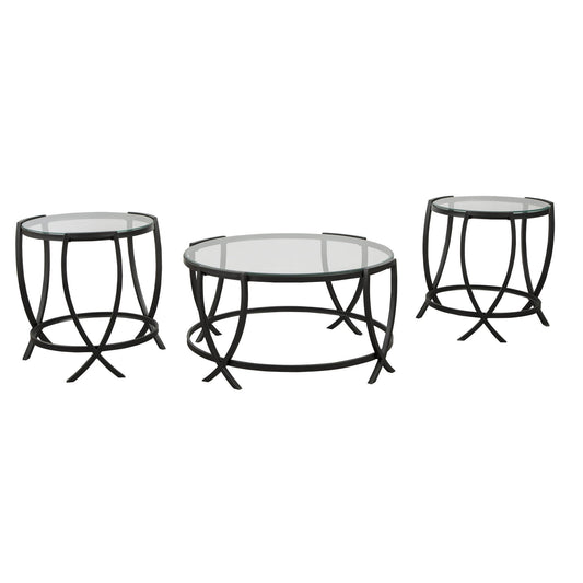 Benzara BM213280 Black Contemporary Round Table Set With Glass Top and Geometric Metal Body