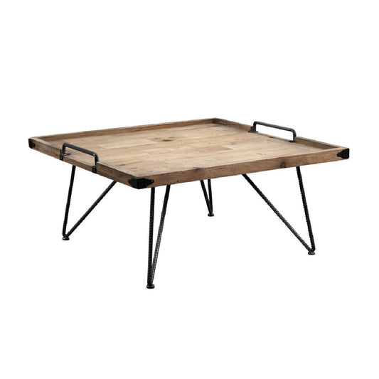 Benzara BM214007 Brown and Black Rectangular Tray Top Wooden Coffee Table With Hairpin Legs