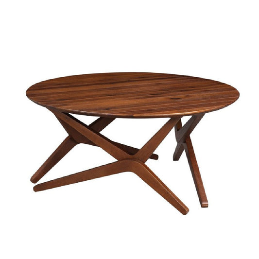 Benzara BM214021 Brown Round Wooden Adjustable Table With Boomerang Legs