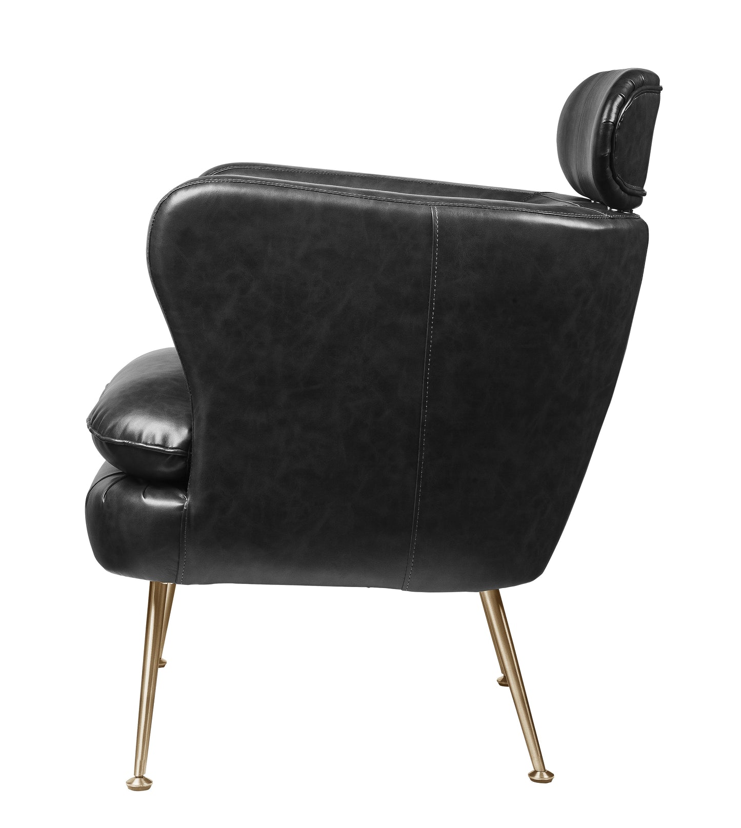 Benzara BM214953 Black Leatherette Accent Chair With Shelter Sloped Armrest, Black