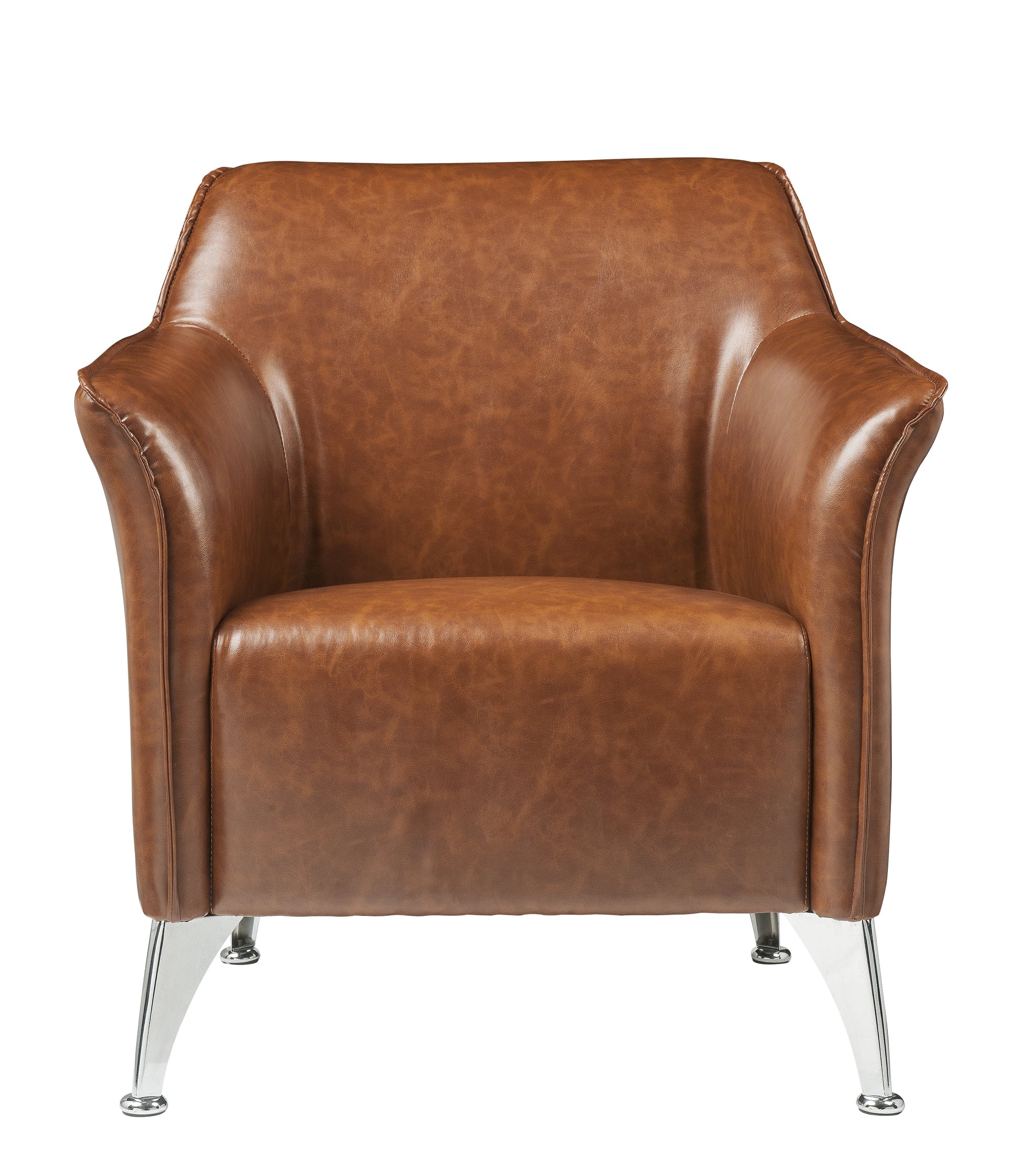 Benzara BM214954 Brown Leatherette Accent Chair With Track Armrest and Welt Trim Details, Brown