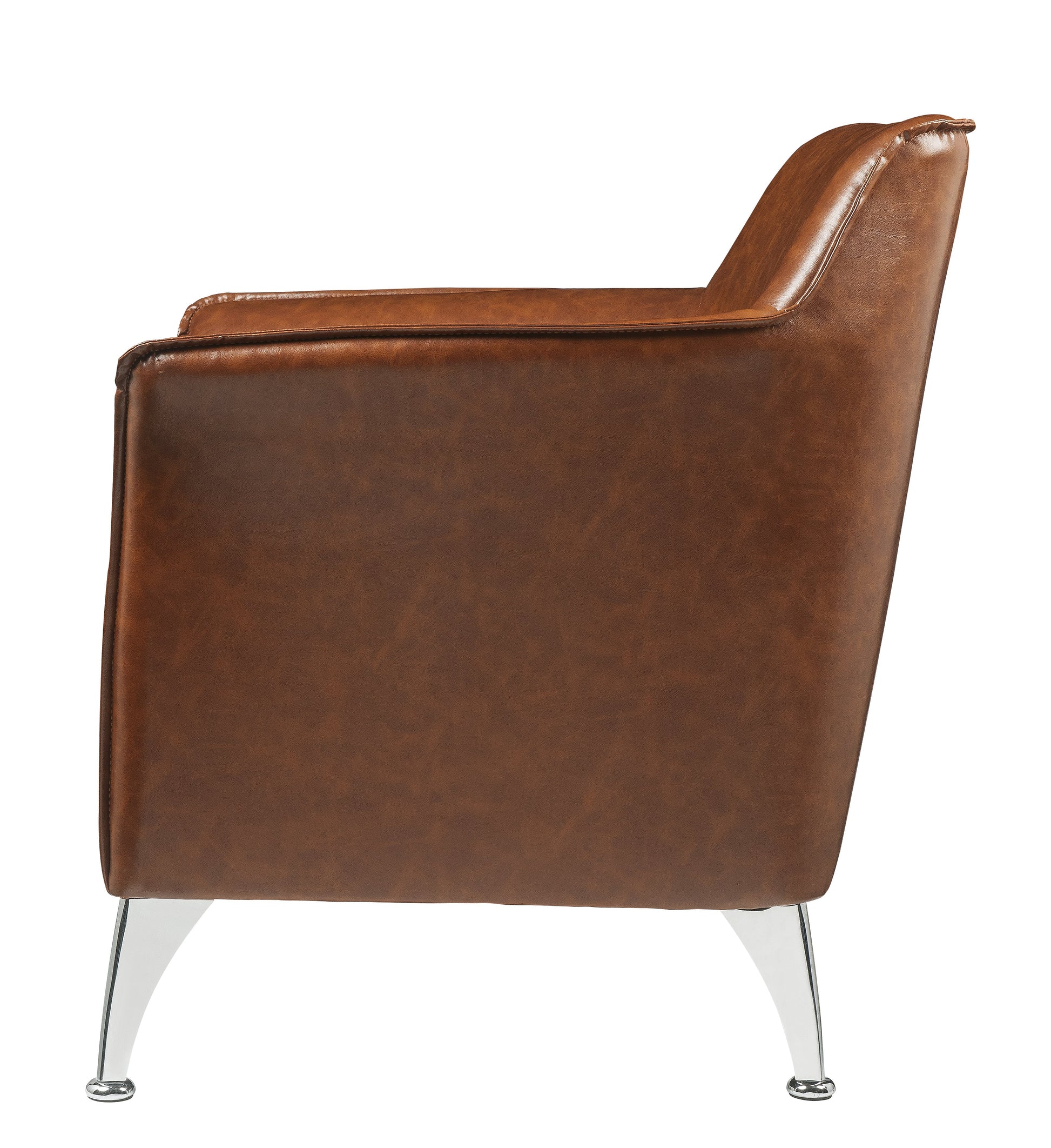 Benzara BM214954 Brown Leatherette Accent Chair With Track Armrest and Welt Trim Details, Brown