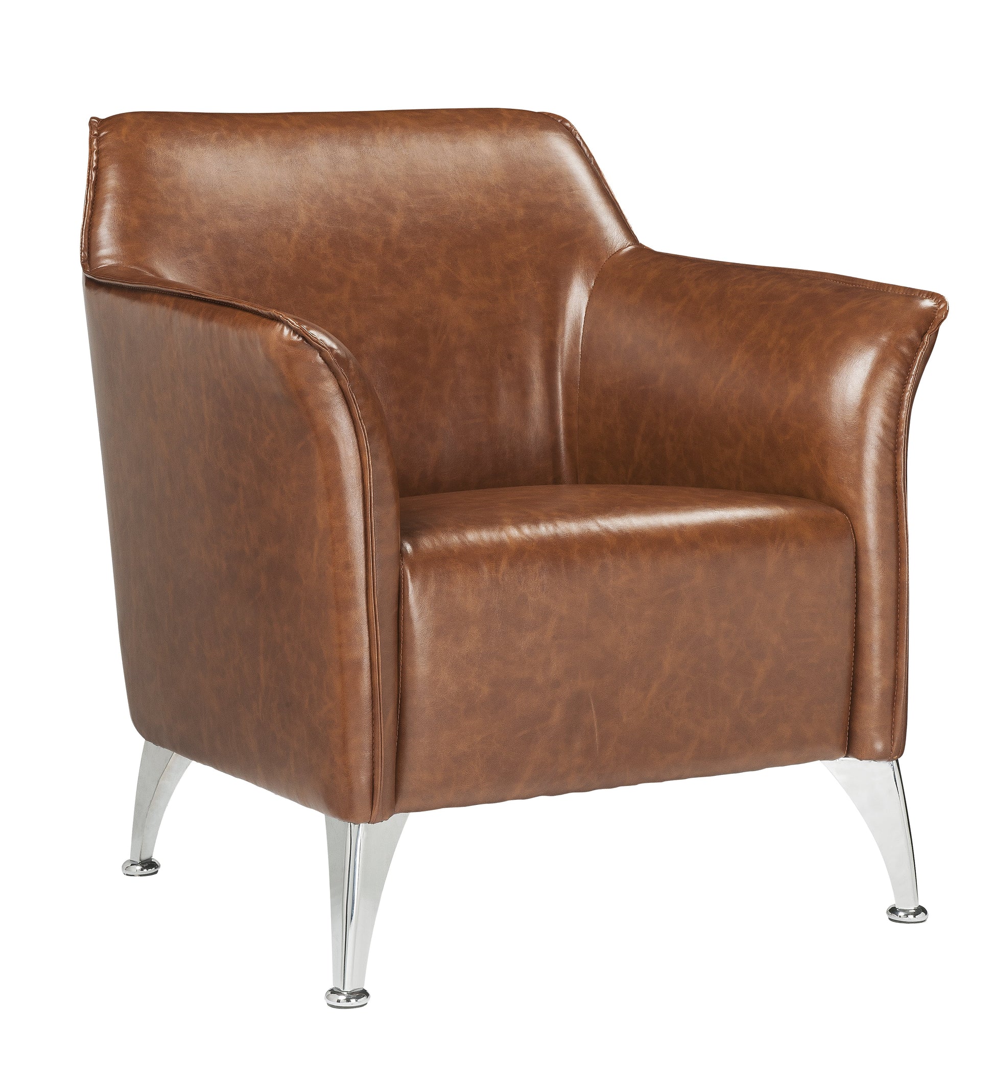 Benzara BM214954 Brown Leatherette Accent Chair With Track Armrest and Welt Trim Details, Brown