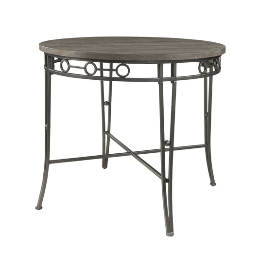 Benzara BM214969 Counter Height Dining Table With Round Top and Geometric Metal Accents,Gray