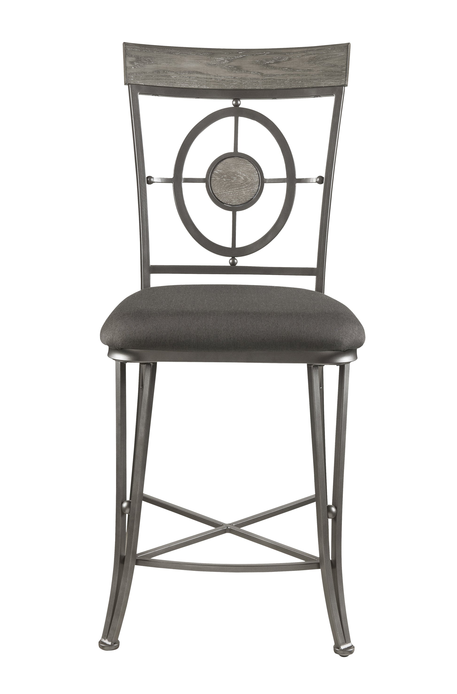 Benzara BM214970 Gray Counter Height Metal Chair With Geometrical Backrest, Set of 2