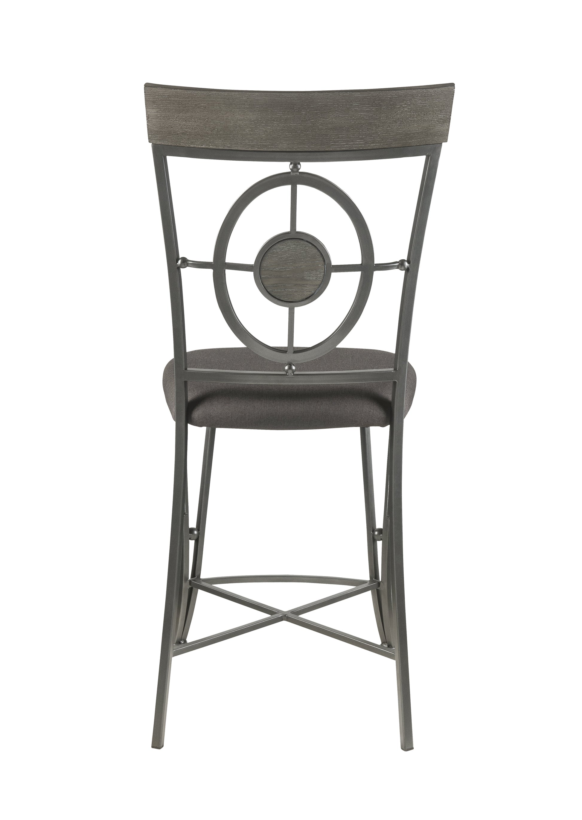 Benzara BM214970 Gray Counter Height Metal Chair With Geometrical Backrest, Set of 2