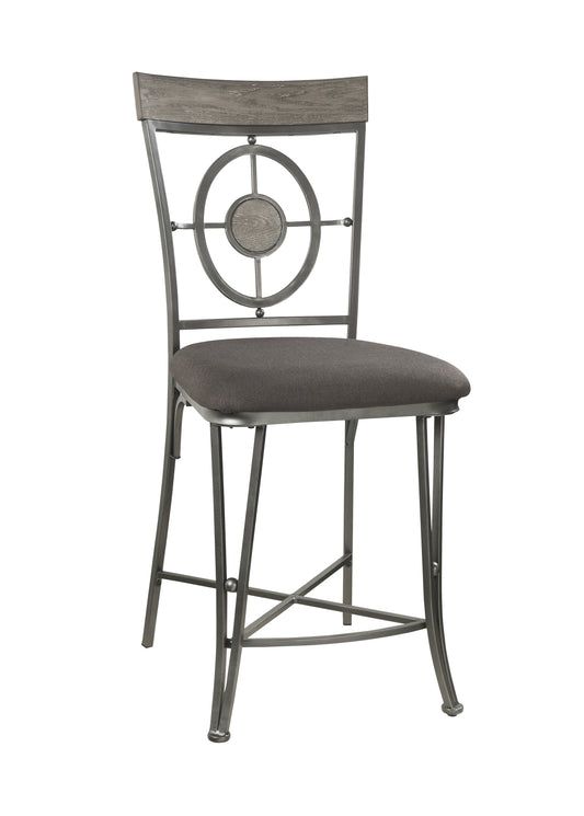 Benzara BM214970 Gray Counter Height Metal Chair With Geometrical Backrest, Set of 2