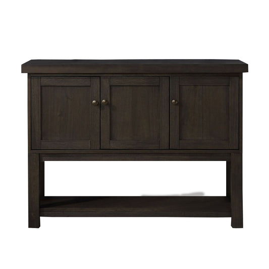 Benzara BM215021 Brown Transitional Style Server With 3 Doors and Open Bottom Shelf