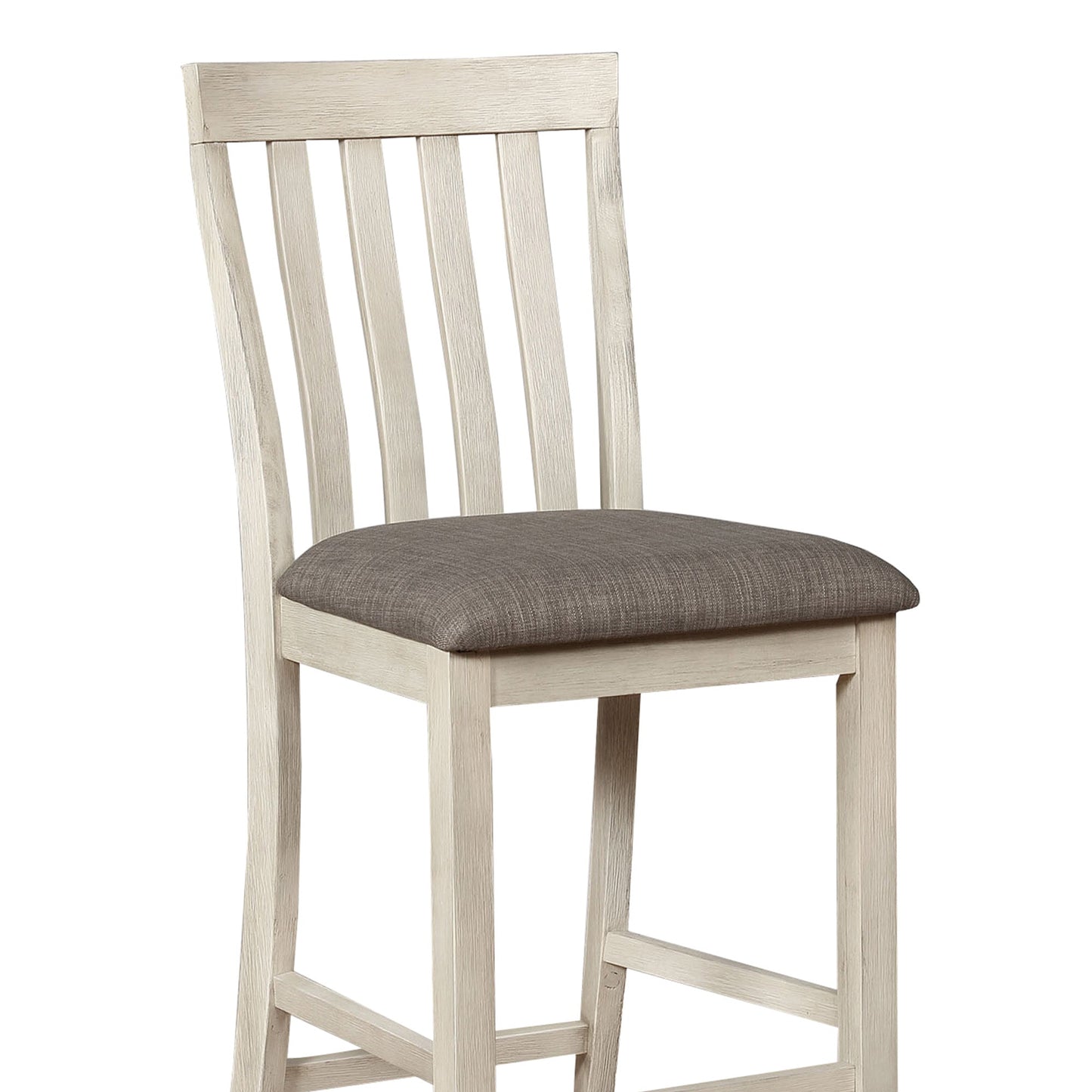 Benzara BM215208 White and Gray Vertical Slatted Back Wooden Counter Chair, Set of 2