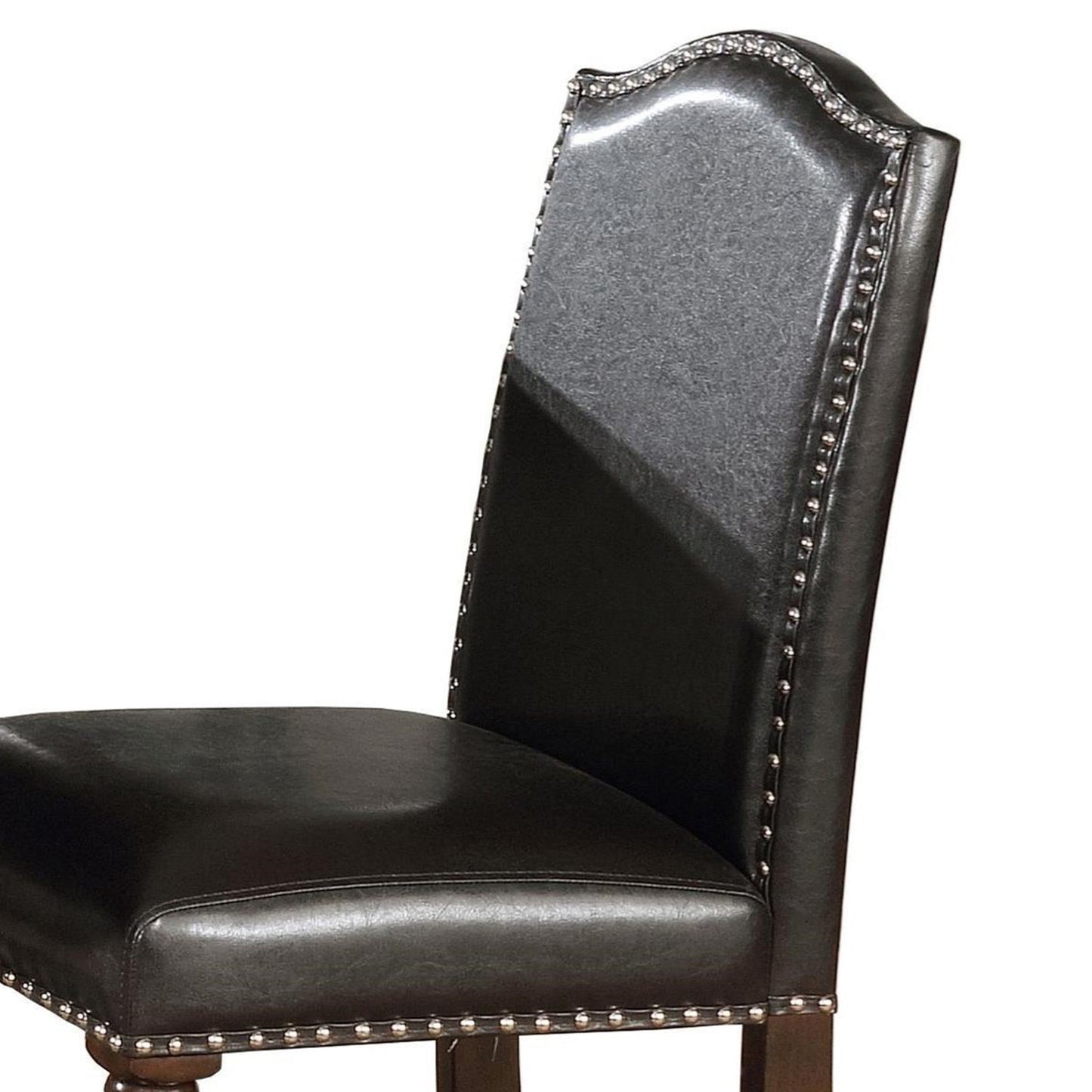 Benzara BM215215 Dark Brown Nailhead Trim Scalloped Back Leatherette Counter Chair, Set of 2