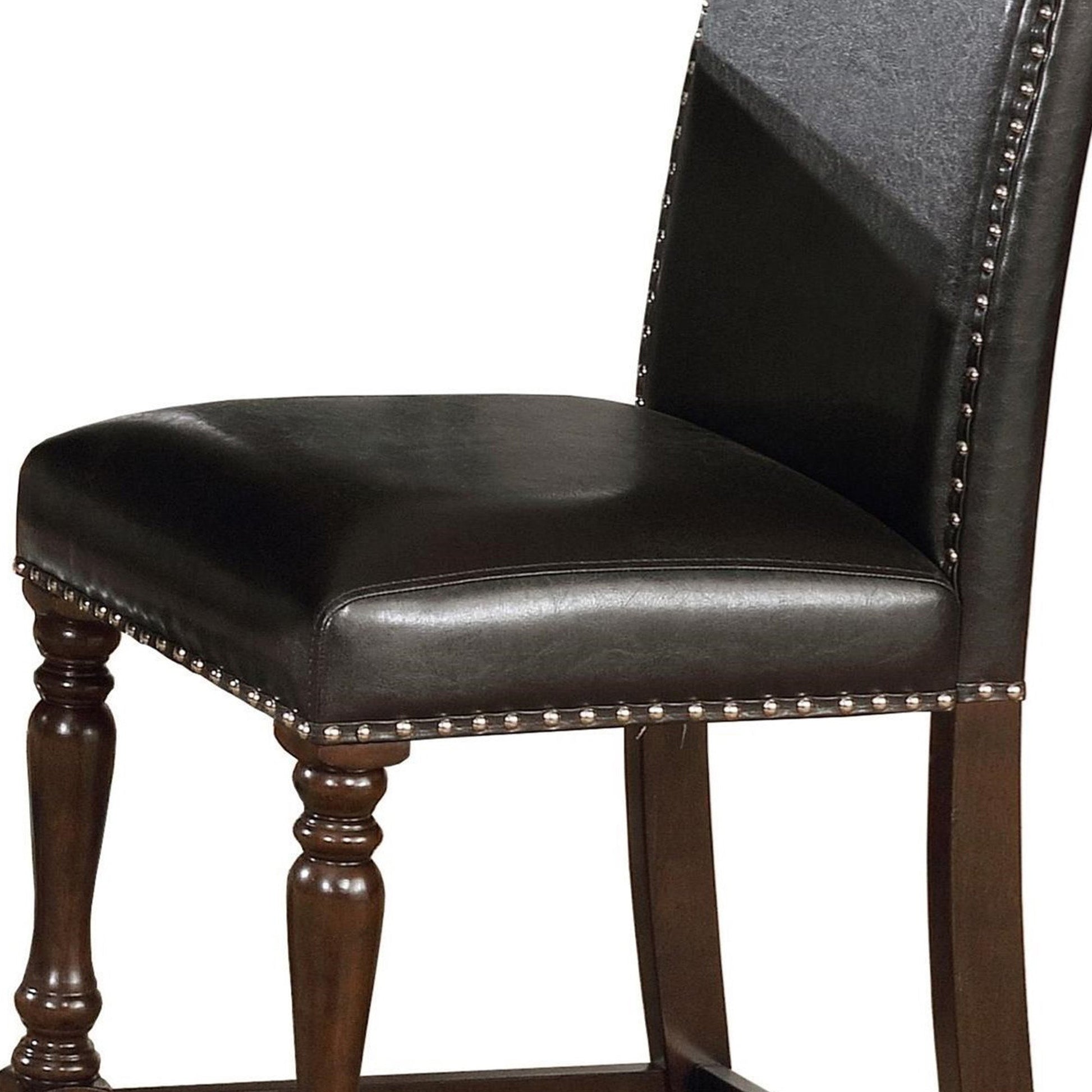 Benzara BM215215 Dark Brown Nailhead Trim Scalloped Back Leatherette Counter Chair, Set of 2