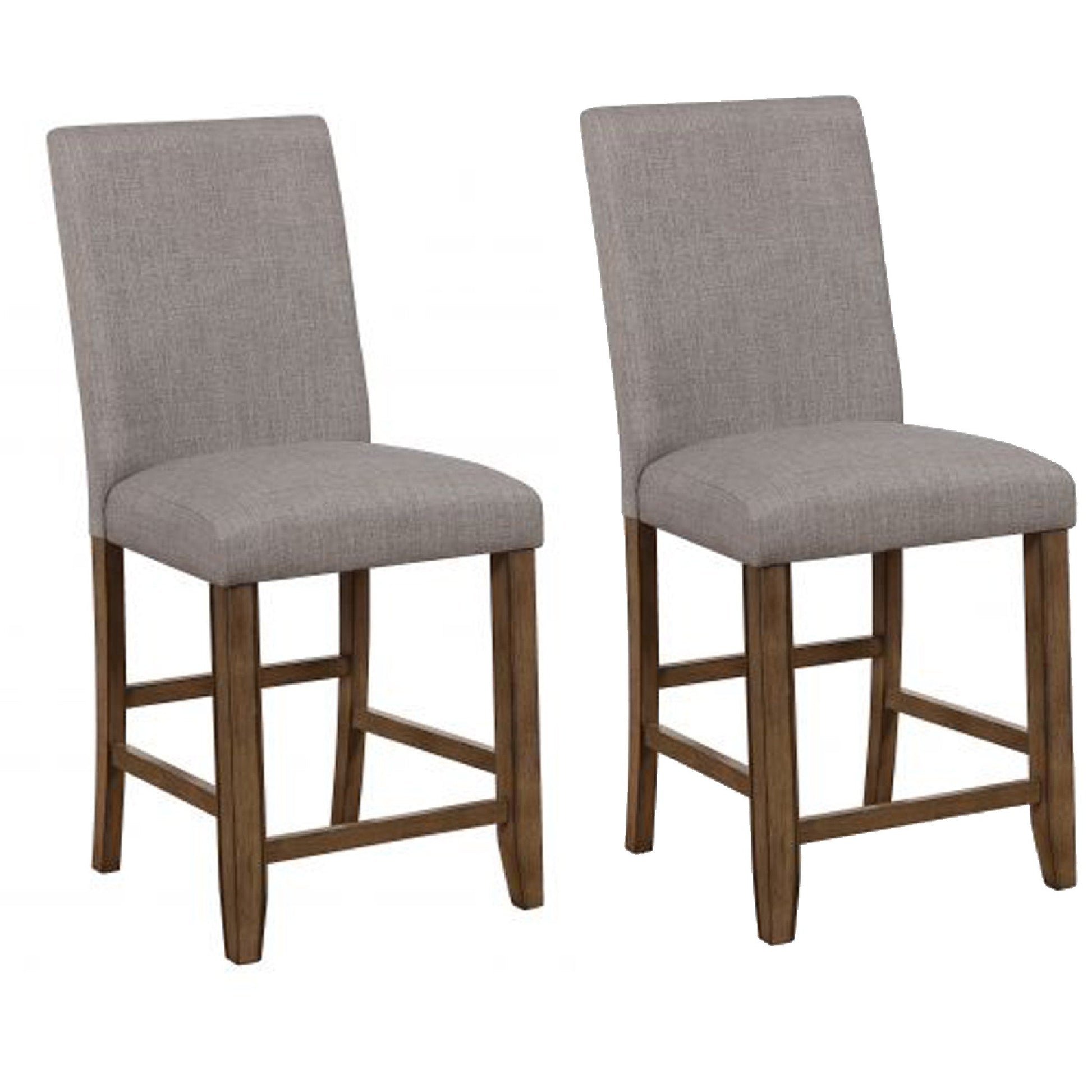 Benzara BM215220 Gray and Brown Nailhead Trim Fabric Upholstered Counter Chair, Set of 2