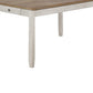 Benzara BM215356 Wooden Dining Table With Side Drawer and Chamfered Feet, White and Brown