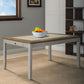 Benzara BM215356 Wooden Dining Table With Side Drawer and Chamfered Feet, White and Brown