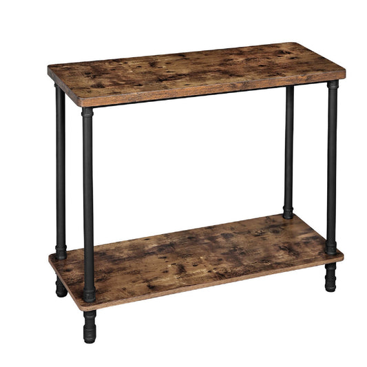 Benzara BM215748 Rustic Brown Wood and Metal Frame Console Table With Open Bottom Shelf