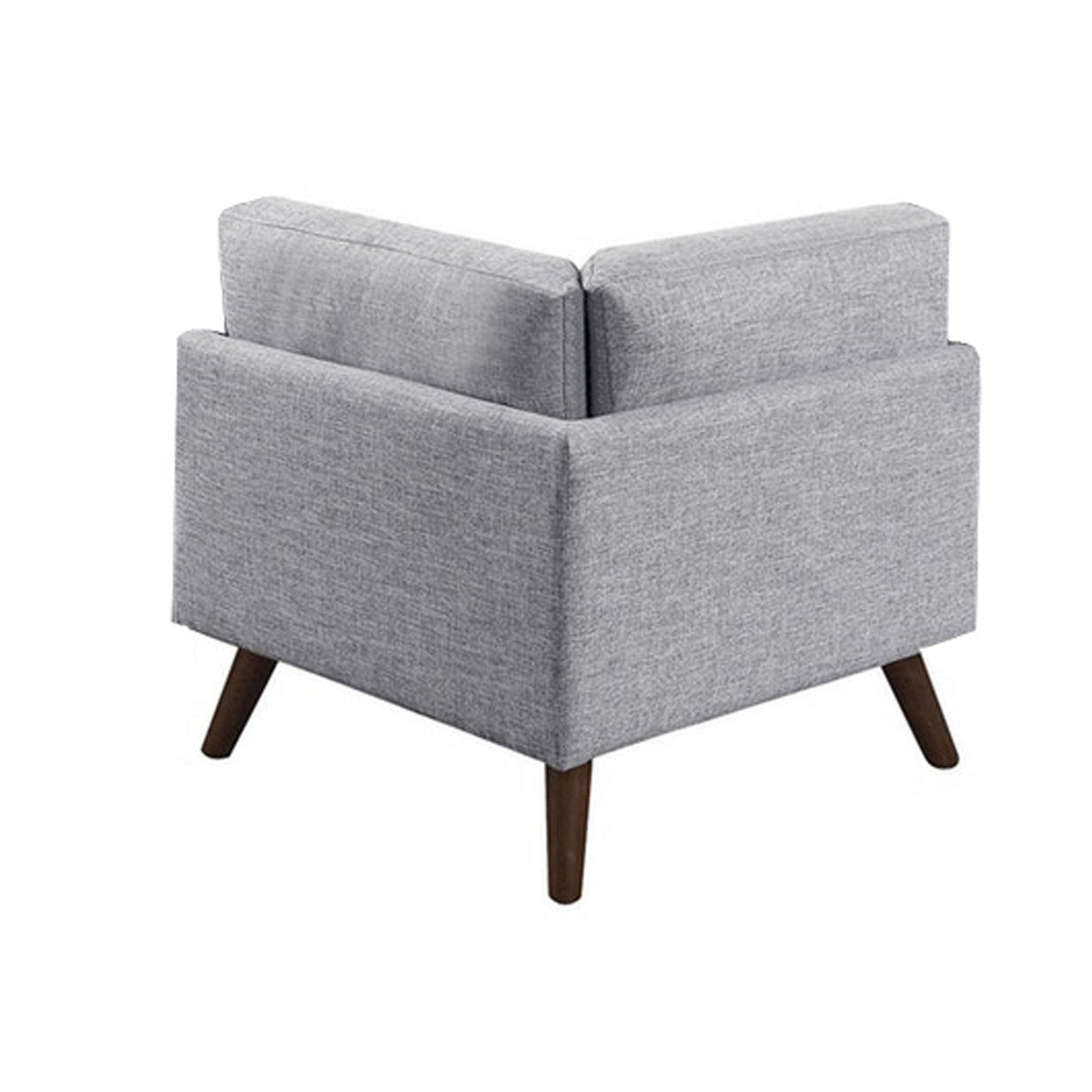 Benzara BM215972 Gray Fabric Upholstered Corner Chair With Tufted Back and Splayed Legs