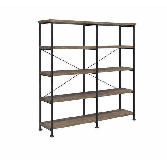 Benzara BM215979 4-Tier Rustic Brown Wood and Metal Frame Bookcase With Criss Cross Design